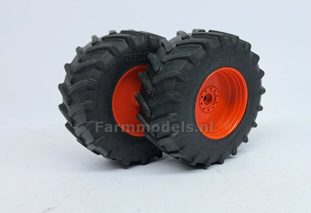&Oslash; 66.3 x 28.5 mm: Fendt 828 GEN. 1: 2x Trelleborg Brede Banden + ALUMINIUM velgen FENDT ROOD gespoten  1:32    Farmmodels Custom Line Series