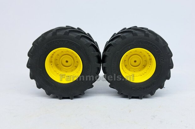 &Oslash; 54.8 x 25.8 mm: JD 8R 410: 2x Michelin Axiobib2 Banden + RESIN Velgen JOHN DEERE GEEL gespoten  1:32  Farmmodels Premium Line Series 