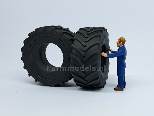 &Oslash; 70.3 x 30.4 mm: 2x Michelin Axiobib2 Banden ZONDER Velgen. Velggat band ong.: &Oslash; 33.3 mm   1:32    Farmmodels  Premium Line Series  