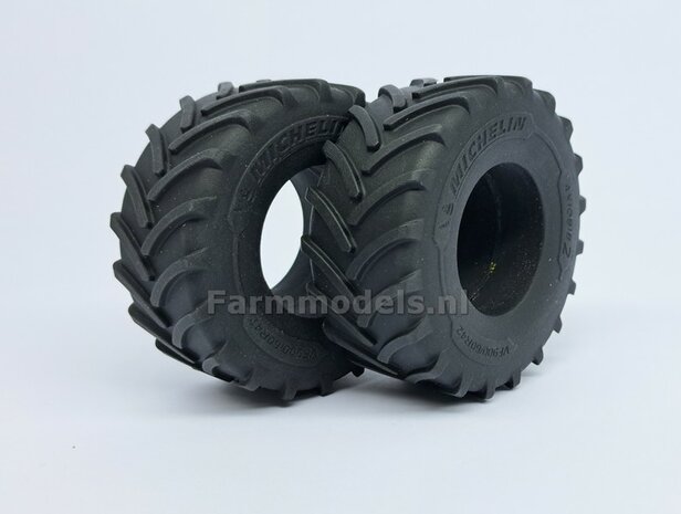 &Oslash; 70.3 x 30.4 mm: 2x Michelin Axiobib2 Banden ZONDER Velgen. Velggat band ong.: &Oslash; 33.3 mm   1:32    Farmmodels  Premium Line Series  