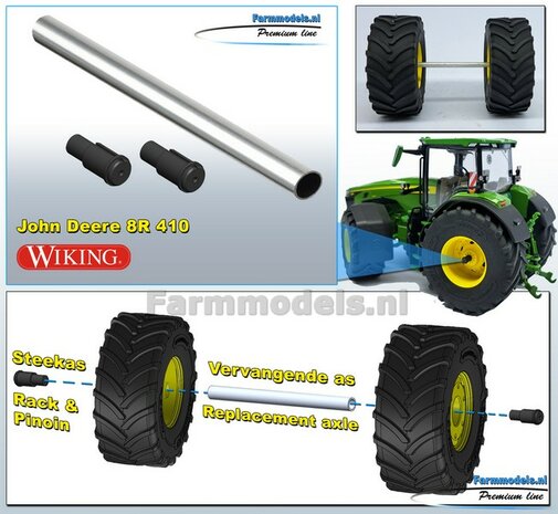 &Oslash; 70.3 x 30.4 mm: JOHN DEERE 8R 410: 2x Michelin Axiobib2 Banden + RESIN Velgen JD GEEL GESPOTEN geleverd 1:32    Farmmodels Premium Line Series  