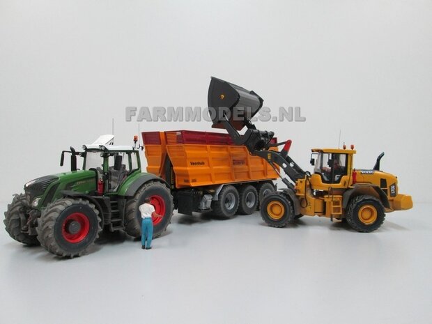 BOUWKIT: BECO Hoogkiepbak  / Volume bak BOUWKIT geschikt voor o.a. snelwissel koppeling 510005 t/m 510095 &amp; Volvo VAB-STD van AT &amp; Claas Torion/ Liebherr L 556 van Wiking modellen1:32 (HTD)