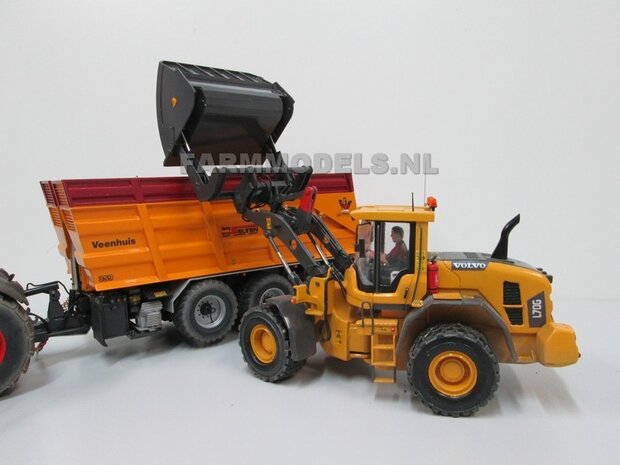 BOUWKIT: BECO Hoogkiepbak  / Volume bak BOUWKIT geschikt voor o.a. snelwissel koppeling 510005 t/m 510095 &amp; Volvo VAB-STD van AT &amp; Claas Torion/ Liebherr L 556 van Wiking modellen1:32 (HTD)