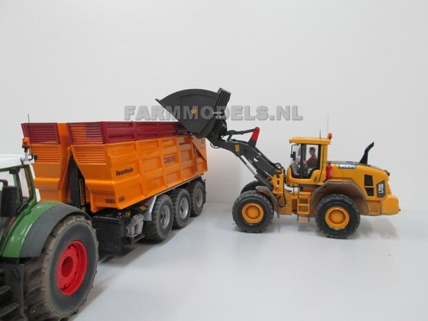 BOUWKIT: BECO Hoogkiepbak  / Volume bak BOUWKIT geschikt voor o.a. snelwissel koppeling 510005 t/m 510095 &amp; Volvo VAB-STD van AT &amp; Claas Torion/ Liebherr L 556 van Wiking modellen1:32 (HTD)