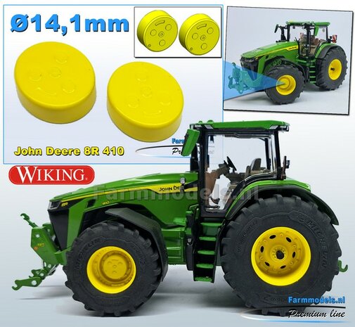 2x Eindvertragingen/ Planeetkappen JOHN DEERE 8R t.b.v. Vooras velgen &Oslash; 14.1mm  RESIN  JD GEEL Gespoten Geleverd  1:32  Farmmodels Premium Line Series   