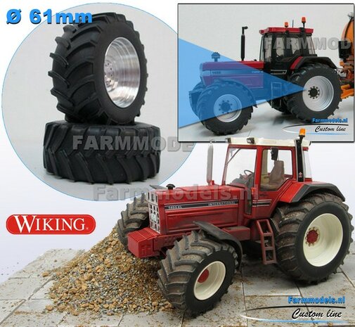 &Oslash; 61 x 25 mm: CASE IH 1455 &amp; IH WIKING: 2x Brede Banden + ALUMINIUM velgen BLANK geleverd 1:32 Farmmodels Custom Line Series 