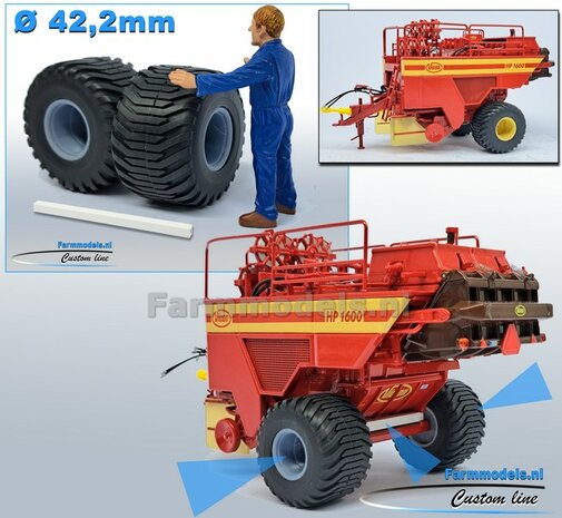 &Oslash; 42.2 mm: Vicon HP 1600: 2x Trelleborg Banden &quot;WIDE&quot; met RESIN Velgen + POLYSTYREEN PROFIEL 4x4x54mm BLANK geleverd  1:32   Farmmodels Custom Line Series  