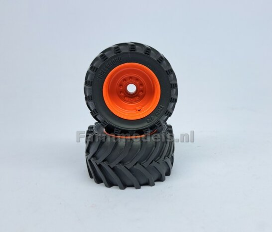 &Oslash; 47.1 mm: CLAAS Jaguar 900 Serie MargeModels: 2x Trelleborg Banden met Resin Velgen CLAAS ORANJE Gespoten  1:32   Farmmodels Custom Line Series  