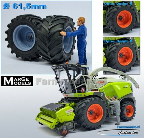 &Oslash; 61.5 mm: CLAAS Jaguar 900 Serie MargeModels: 2x Trelleborg Banden met RESIN Velgen BLANK geleverd  1:32  Farmmodels Custom Line Series  