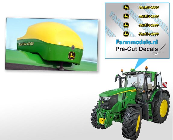 4x JD Starfire 6000 GPS Autopilot sticker set op TRANSPARANT 1.6mm hoog Pr&eacute;-Cut Decals 1:32 Farmmodels.nl&nbsp;