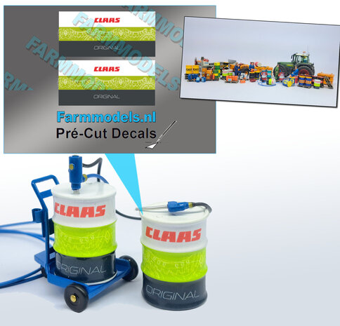 2x CLAAS OLIEDRUMS Pr&eacute;-Cut Decal stickersets 1:32