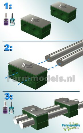 10x DUO BUISKLEM voor leidingen t/m &Oslash; 1.5 mm VAST BLOK uitvoering Resin, GROEN met ALUMINIUM TOP Gespoten geleverd 1:32                       