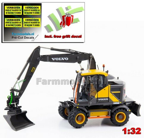 Volvo EWR150E kraan NOKIAN banden + Tiltrotator S6/S60 snelwissel + bak + FREE GIFT STICKERSET (verboden) 1:32  3200100 