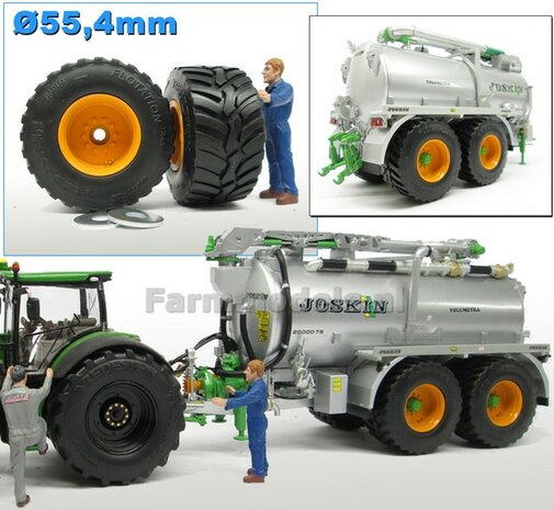 &Oslash; 55.4 mm: JOSKIN MODULO: 2x Vredestein Flotation Trac 800/60 R32 Banden met JOSKIN GEEL gespoten Velgen + 2 OPVULRINGEN  1:32               