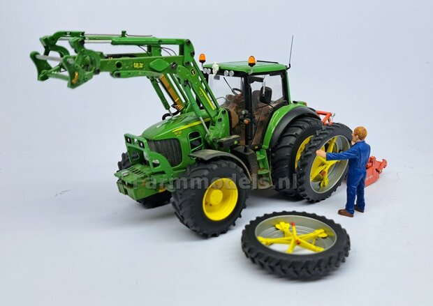 &Oslash; 59.6 x 8.7 mm: 2x CULTUUR BANDEN met ALUMINIUM DUBBELLUCHT VELGEN, velgen ZWART GLANS Gespoten geleverd 1:32 Farmmodels Custom Line Series.