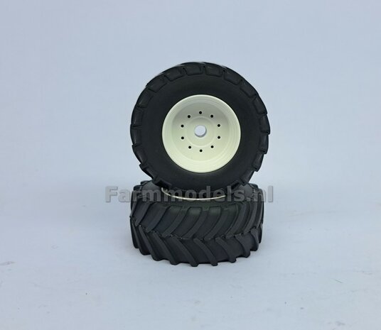 &Oslash; 47 x 20.5 mm: NEW HOLLAND T7550: 2x Brede Banden (nr. 1A) + ALUMINIUM velgen NEW HOLLAND WIT Gespoten geleverd 1:32 Custom Line Series  