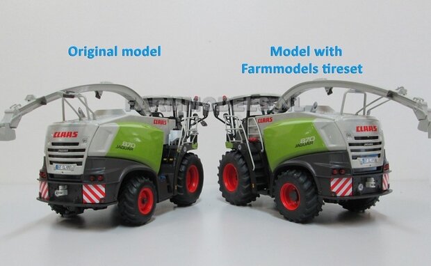 &Oslash; 60.8 mm: Claas 870/860 Jaguar Wiking: 2x Brede banden + ALUMINIUM velgen CLAAS ORANJE Gespoten geleverd   1:32  Farmmodels Custom Line Series