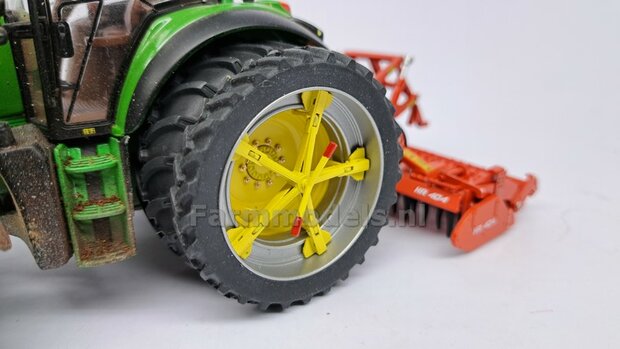 &Oslash; 61 x 25 mm: JOHN DEERE 6930/ 7430 Wiking: 2x Brede Banden (nr. 2A) + ALUMINIUM velgen BLANK geleverd 1:32 Farmmodels Custom Line Series 