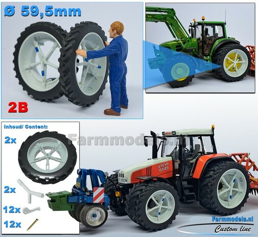 &Oslash; 59.6 x 8.7 mm: 2x CULTUUR BANDEN (nr. 2B) met 3D geprinte RESIN DUBBELLUCHT VELGEN + MOLCON 5-STER NH-WIT Gespoten geleverd 1:32   Custom Line Series