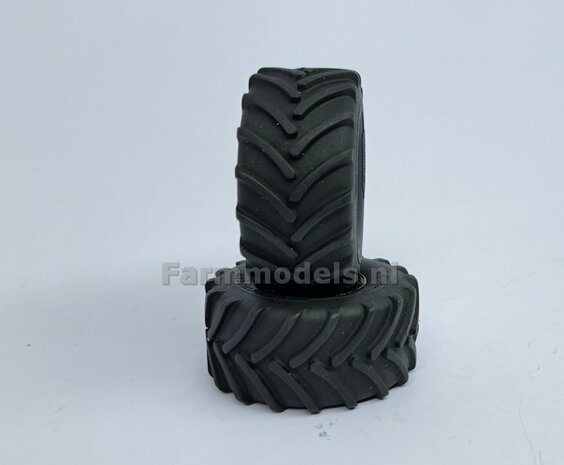&Oslash; 54.8 x 25.8 mm: JD 8R 410: 2x Michelin Axiobib2 Banden + RESIN Velgen ZWART GLANS gespoten  1:32  Farmmodels Premium Line Series 