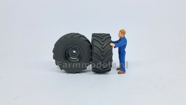 &Oslash; 54.8 x 25.8 mm: JD 8R 410: 2x Michelin Axiobib2 Banden + RESIN Velgen ZWART GLANS gespoten  1:32  Farmmodels Premium Line Series 