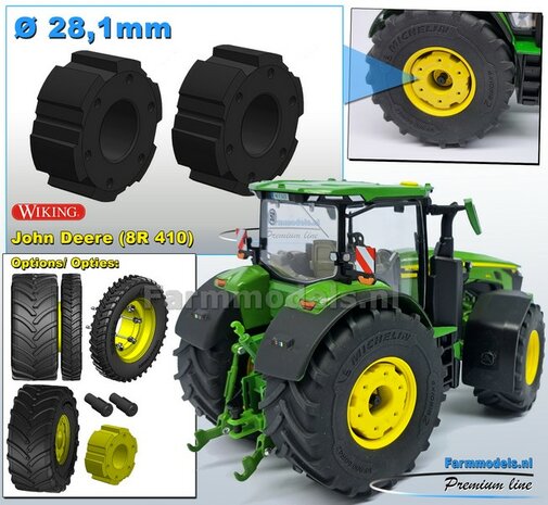 2x JOHN DEERE (8R) WIELGEWICHTEN   &Oslash;28.1mm x 11.5mm hoog  Resin ZWART GLANS Gespoten geleverd  1:32  Farmmodels Premium Line