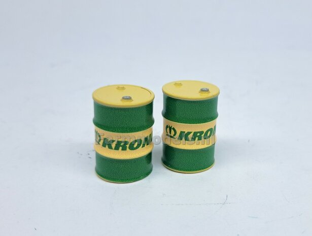 2x KRONE OLIEDRUMS + 3x losse doppen OLIEDRUMS Resin KRONE GEEL gespoten geleverd + KRONE Pr&eacute;-Cut Decal stickersets 1:32