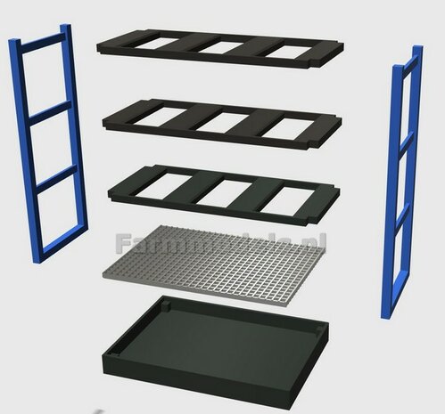 1x VATEN/ OLIEDRUM STELLING met LEKBAK geschikt voor 6 VATEN Resin, BLANK geleverd&nbsp;inclusief 2x Pr&eacute;-Cut OLIEVLEK DECALS  1:32