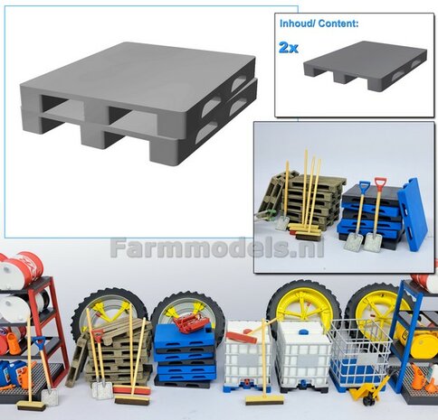 2x KUNSTSTOF PALLET afmeting 38.5 x 32 mm  Materiaal RESIN, BLANK Geleverd  1:32