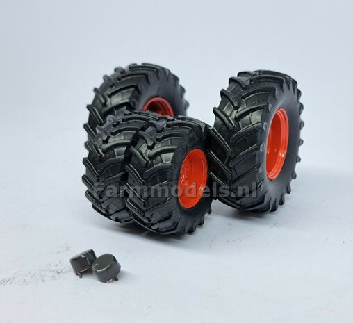COMBI SET: 2x &Oslash; 48.2 mm + 2x &Oslash; 62.8 mm: Fendt 724 SCHUCO Bandenset geleverd incl. eindvertragingen vooras  + as achter1:32 