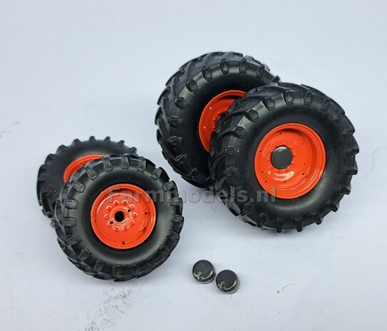 COMBI SET: 2x &Oslash; 48.2 mm + 2x &Oslash; 62.8 mm: Fendt 724 SCHUCO Bandenset geleverd incl. eindvertragingen vooras  + as achter1:32 