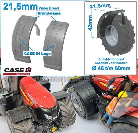 2x CASE IH spatborden 21.5 mm breed &quot;BIG &Oslash;&quot; Version MET STEUNEN RESIN, Blank geleverd 1:32