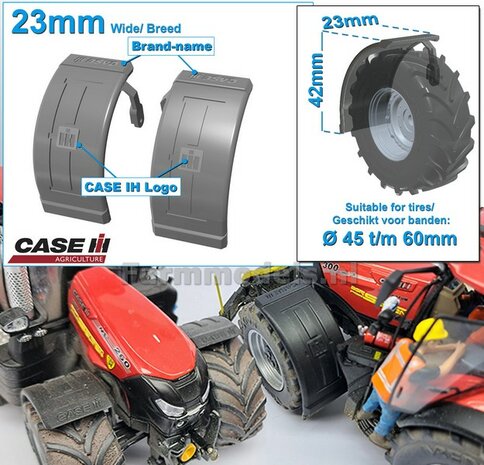 2x CASE IH spatborden 23 mm breed &quot;BIG &Oslash;&quot; Version MET STEUNEN RESIN, Blank geleverd 1:32