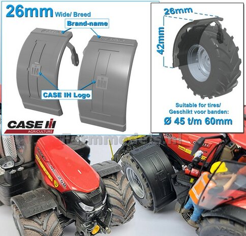 2x CASE IH spatborden 26 mm breed &quot;BIG &Oslash;&quot; Version MET STEUNEN RESIN, Blank geleverd 1:32
