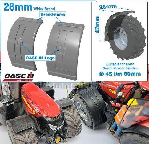 2x CASE IH spatborden 28 mm breed &quot;BIG &Oslash;&quot; Version ZONDER STEUNEN RESIN, Blank geleverd 1:32