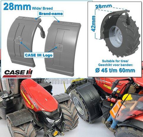 2x CASE IH spatborden 28 mm breed &quot;BIG &Oslash;&quot; Version MET STEUNEN RESIN, Blank geleverd 1:32
