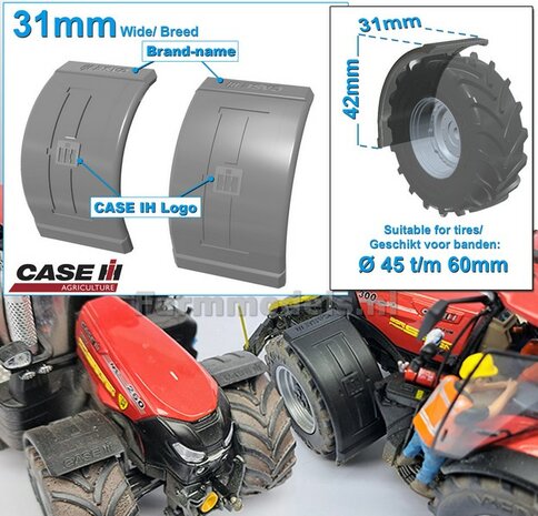 2x CASE IH spatborden 31 mm breed &quot;BIG &Oslash;&quot; Version ZONDER STEUNEN RESIN, Blank geleverd 1:32