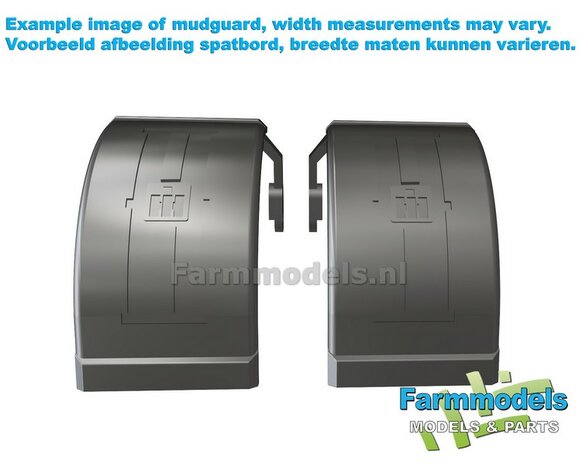 2x CASE IH spatborden 31 mm breed &quot;BIG &Oslash;&quot; Version MET STEUNEN Resin in ZWART RUBBER COMPOUND Gespoten geleverd 1:32