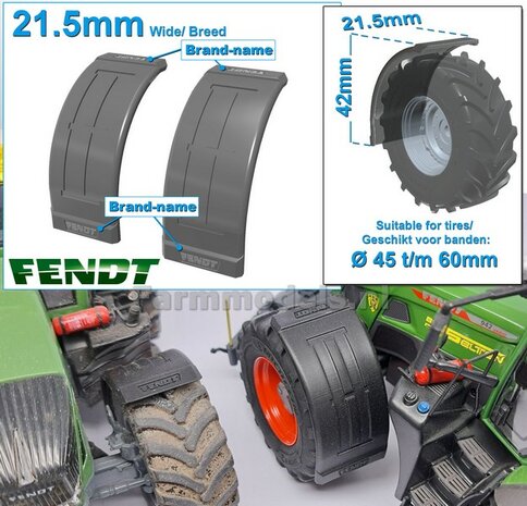 2x FENDT spatborden 21.5 mm breed &quot;BIG &Oslash;&quot; Version ZONDER STEUNEN RESIN, Blank geleverd 1:32