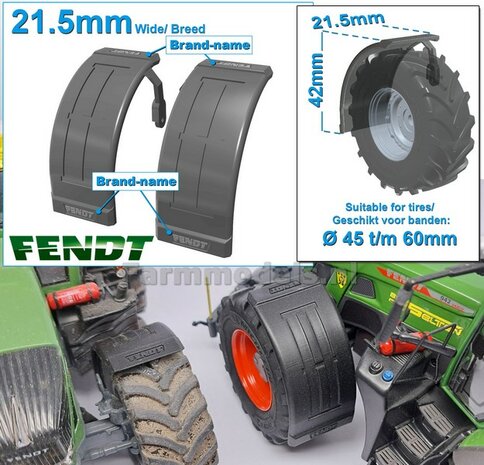 2x FENDT spatborden 21.5 mm breed &quot;BIG &Oslash;&quot; Version MET STEUNEN RESIN, Blank geleverd 1:32