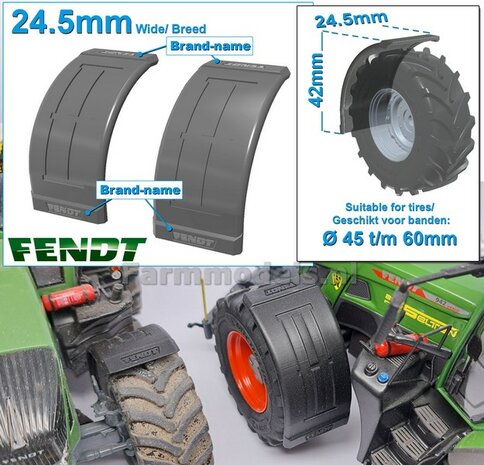 2x FENDT spatborden 24.5 mm breed &quot;BIG &Oslash;&quot; Version ZONDER STEUNEN RESIN, Blank geleverd 1:32