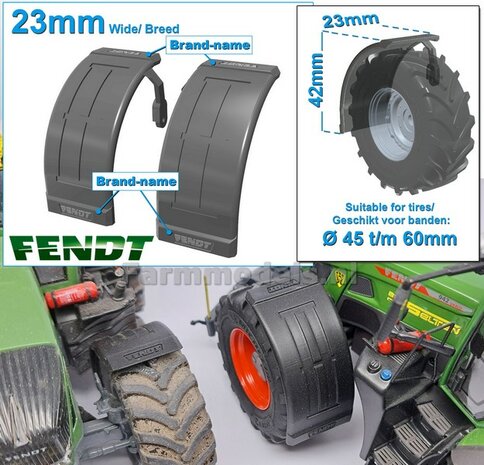2x FENDT spatborden 23 mm breed &quot;BIG &Oslash;&quot; Version MET STEUNEN RESIN, Blank geleverd 1:32