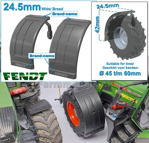 2x FENDT spatborden 24.5 mm breed &quot;BIG &Oslash;&quot; Version MET STEUNEN RESIN, Blank geleverd 1:32