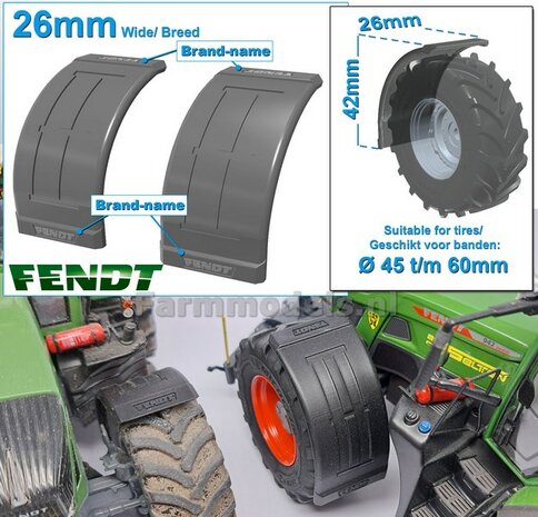 2x FENDT spatborden 26 mm breed &quot;BIG &Oslash;&quot; Version ZONDER STEUNEN RESIN, Blank geleverd 1:32