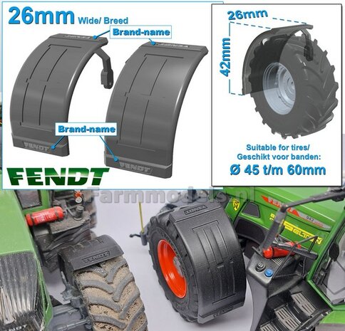 2x FENDT spatborden 26 mm breed &quot;BIG &Oslash;&quot; Version MET STEUNEN RESIN, Blank geleverd 1:32