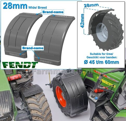 2x FENDT spatborden 28 mm breed &quot;BIG &Oslash;&quot; Version ZONDER STEUNEN RESIN, Blank geleverd 1:32
