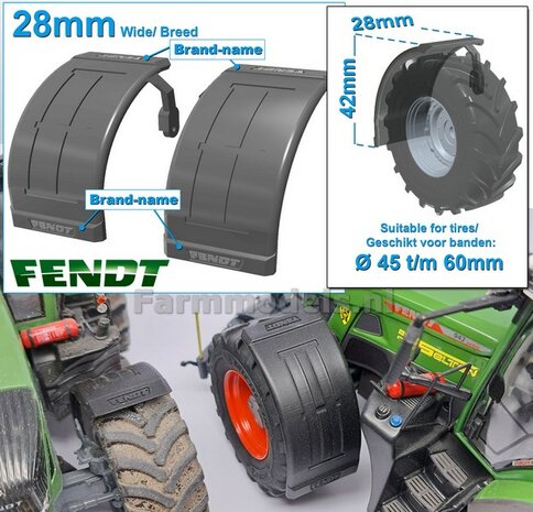 2x FENDT spatborden 28 mm breed &quot;BIG &Oslash;&quot; Version MET STEUNEN RESIN, Blank geleverd 1:32