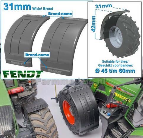 2x FENDT spatborden 31 mm breed &quot;BIG &Oslash;&quot; Version ZONDER STEUNEN RESIN, Blank geleverd 1:32