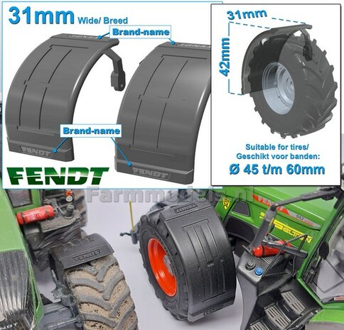 2x FENDT spatborden 31 mm breed &quot;BIG &Oslash;&quot; Version MET STEUNEN RESIN, Blank geleverd 1:32