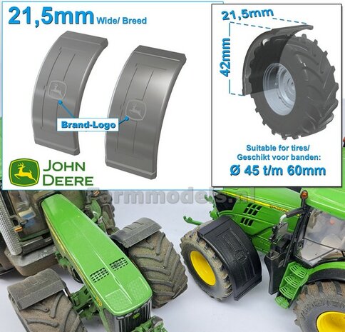 2x JOHN DEERE spatborden 21.5 mm breed &quot;BIG &Oslash;&quot; Version ZONDER STEUNEN RESIN, Blank geleverd 1:32